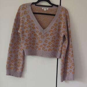 Wild Honey Purple and Brown V-Neck Cropped Sweater